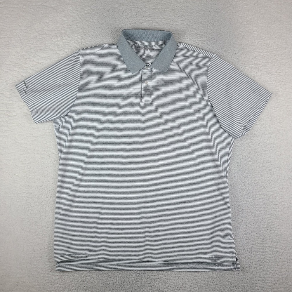 BONOBOS Polo Shirt Mens XL Gray Striped Slim Fit Performance Golf Short Sleeve